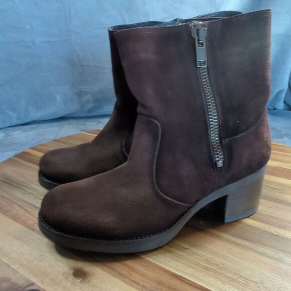 Eric Michael Womens Ankle Brown Suede Leather Boots Bootie Sz 40 US‎ 9 Dual Zip - Picture 1 of 13